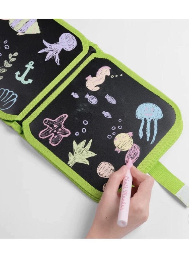 دايتويز كتاب رسم للأطفال بنمط الديناصورات قابل للمسح - لوحة رسم قابلة لإعادة الاستخدام مكونة من 10 صفحات مع 6 أقلام ألوان مائية ومناديل مبللة. - Image 2